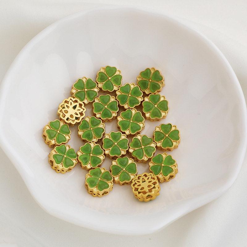 Позолоченные, сохраняющие цвет, имитация Хэтяньского нефрита, бусины-разделители в форме клевера с бирюзовой круглой бусиной, нить