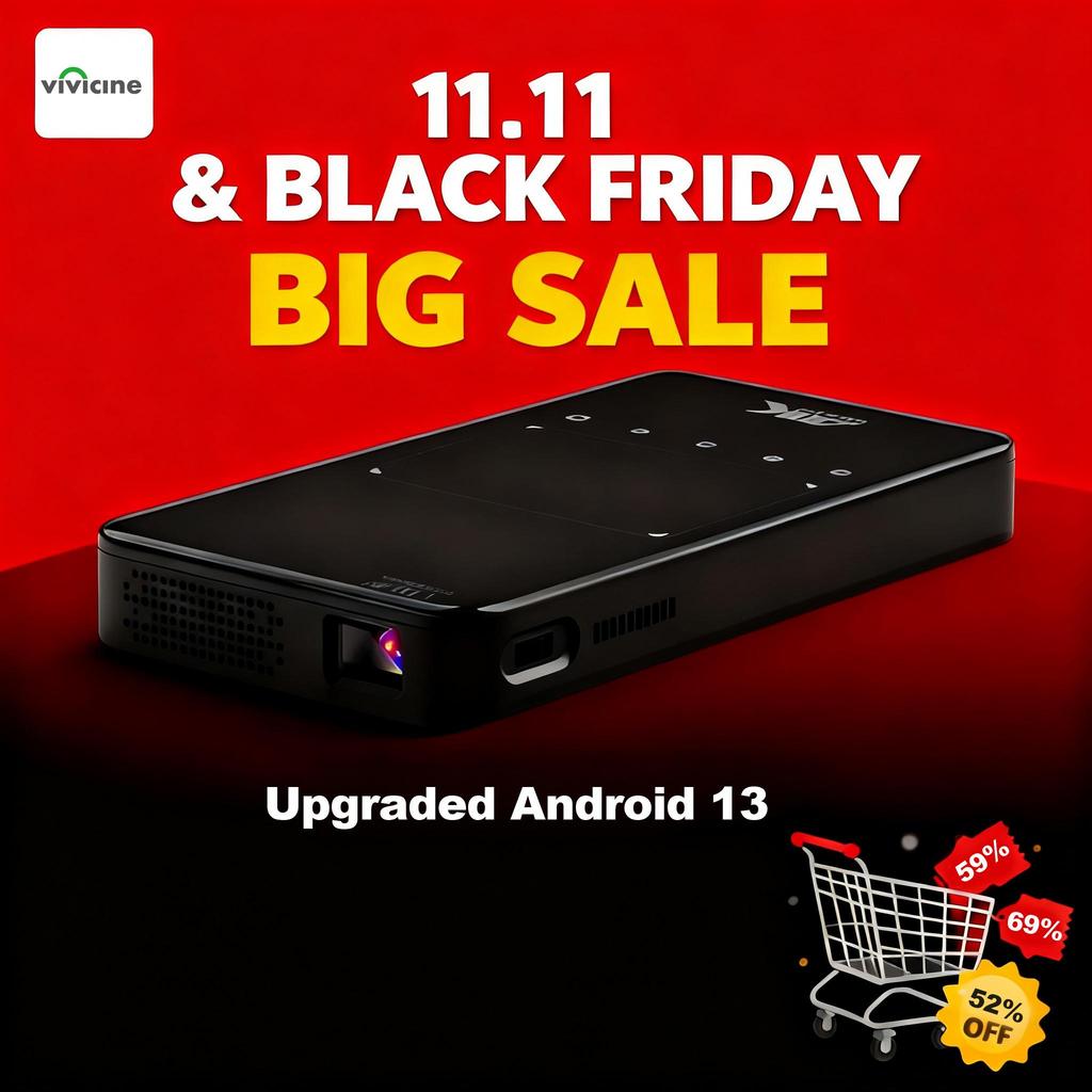 Vivicine Newest Arrive HD Mini Smart DLP 4k Projector Android 9.0 5G Wifi BT Build-in Speaker Battery Pocket Phone Projectors