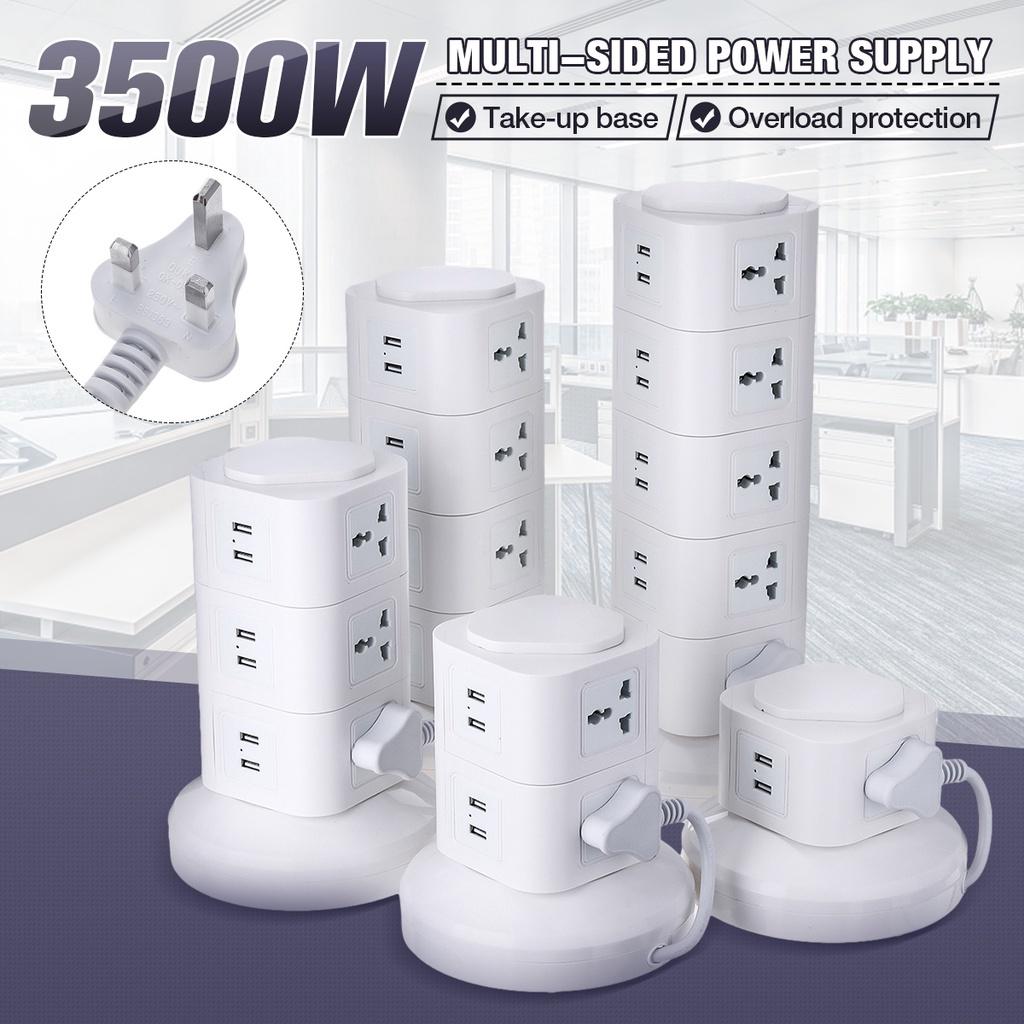 100v-250v Vertical Power Socket Powerboard Outlet Plug Extension Multi USB Ports Charger Socket Power Strip White 3500w