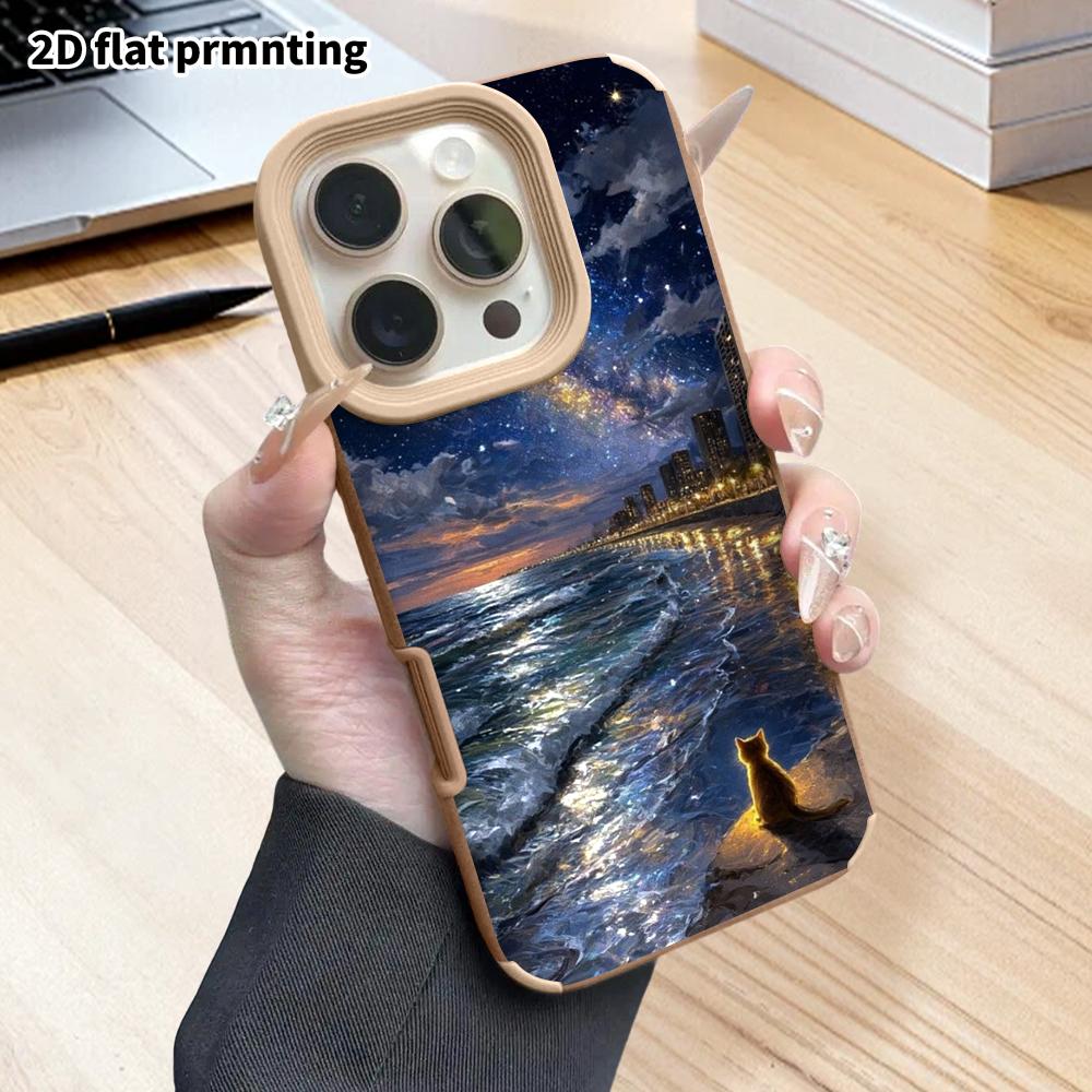 Phone Case: 2D Flat Lambskin Suitable for iPhone 18 17 16 15 14 13 Pro Protective Case, Galaxy Kitten, Christmas and Halloween Gifts