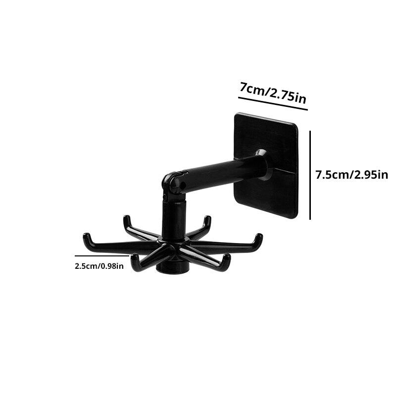 1 Stück Schwarz Küche Drehend Stanzfrei Wandmontiertes Regal 6 Drehende Haken Topf Schaufel Hacken Nagelfreier Klebehaken Halter