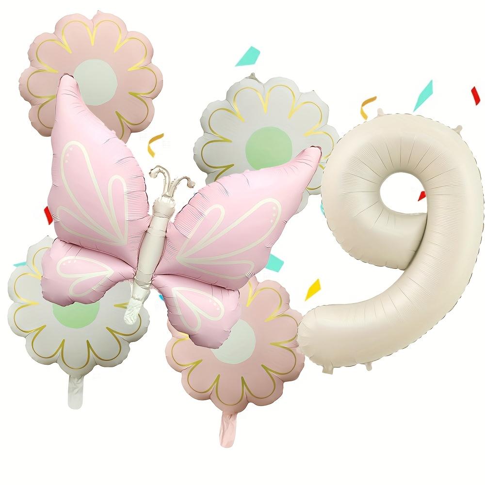 6pcs Matte Pink Large Butterfly Flower Balloons 40 Inch Cream-Colored Numbers 1-9 Birthday Celebrations Home Party Decoration