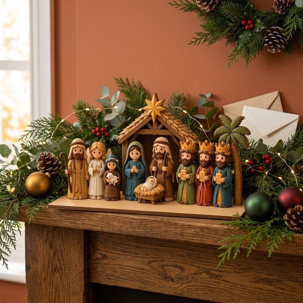 Christian Religious Figure Table Ornament Vintage Rustic Xmas Manger Scene Decor Study Decor