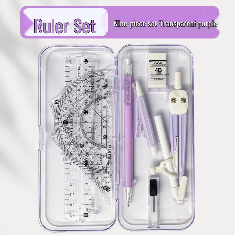 9-Piece Geometry Set for School: Compass, Protractor, Ruler, Square, and More