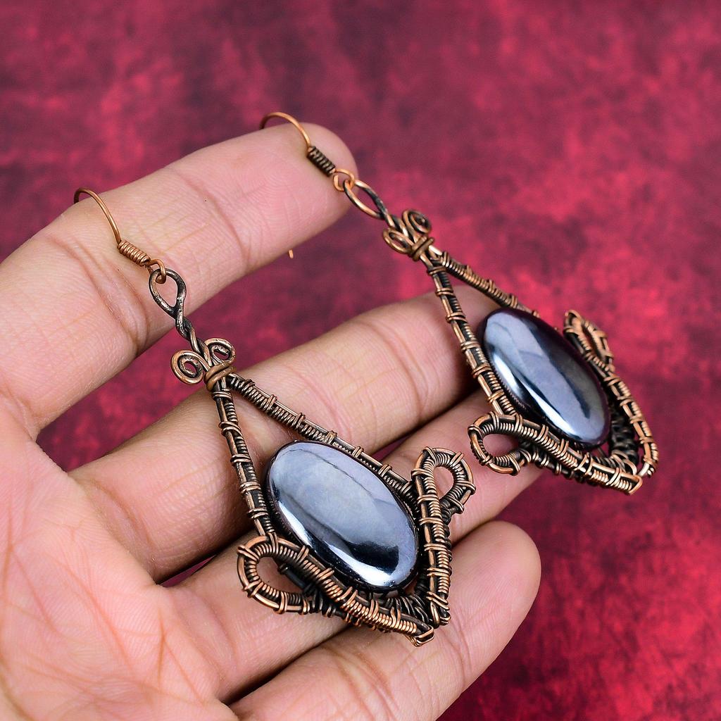 Shungite earring copper wire wrapped earring handmade original gemstone earring shungite copper jewelry engagement gifts birthstone jewelry