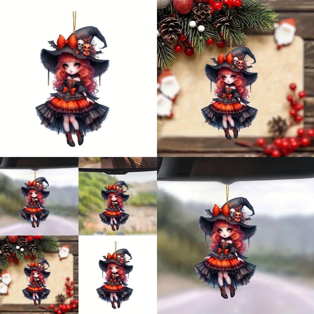 Cartoon Girl Acrylic Car Pendant Halloween Decor Cute Girl Car Ornament For Vehicle Interior