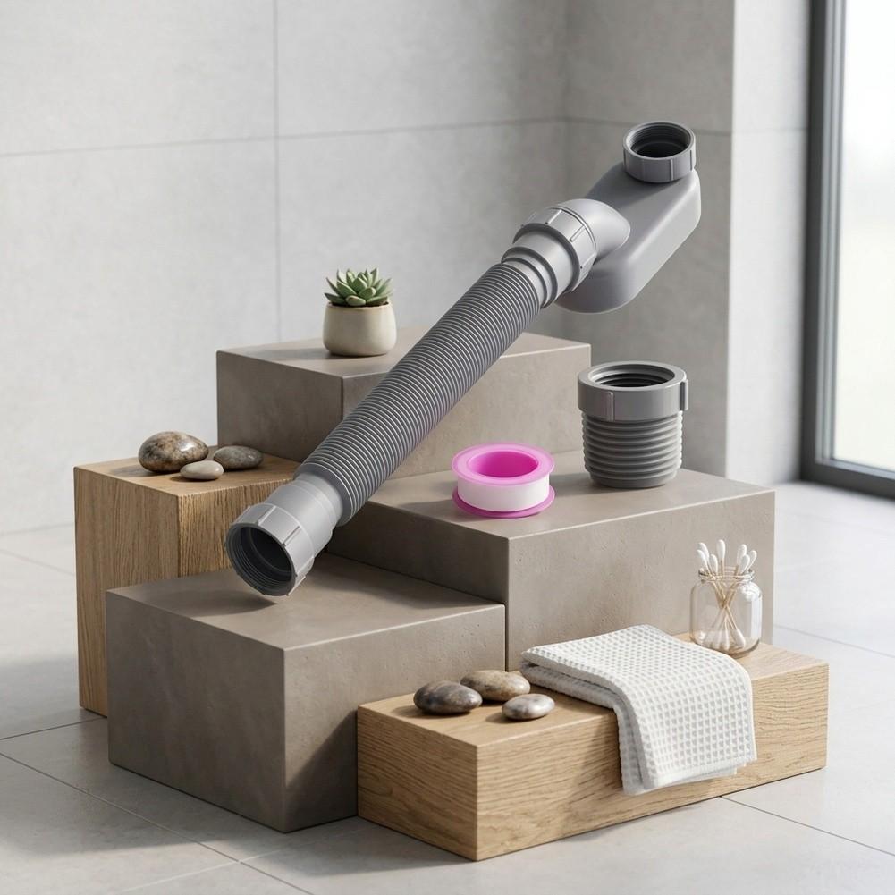 Low Profile Drain Pipe Kit with Flat P Trap for Freestanding Bathtub RV Flexible Bendable Polypropylene 12-33.5 Inch