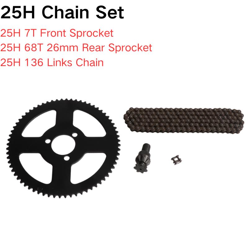 25H 7T Front Sprocket 68T 29mm Rear Sprocket 136/144 Link Chain for 2 Stroke 47cc 49cc Engine Pocket Bike Mini ATV Quad Scooter