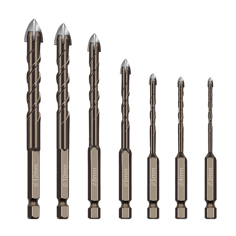 

7pcs Hexagonal Handle Spiral Groove Cross 3-12mm Drill Bit For Glass Metal Plastic Wood Concrete Marble Woodworking Accessories