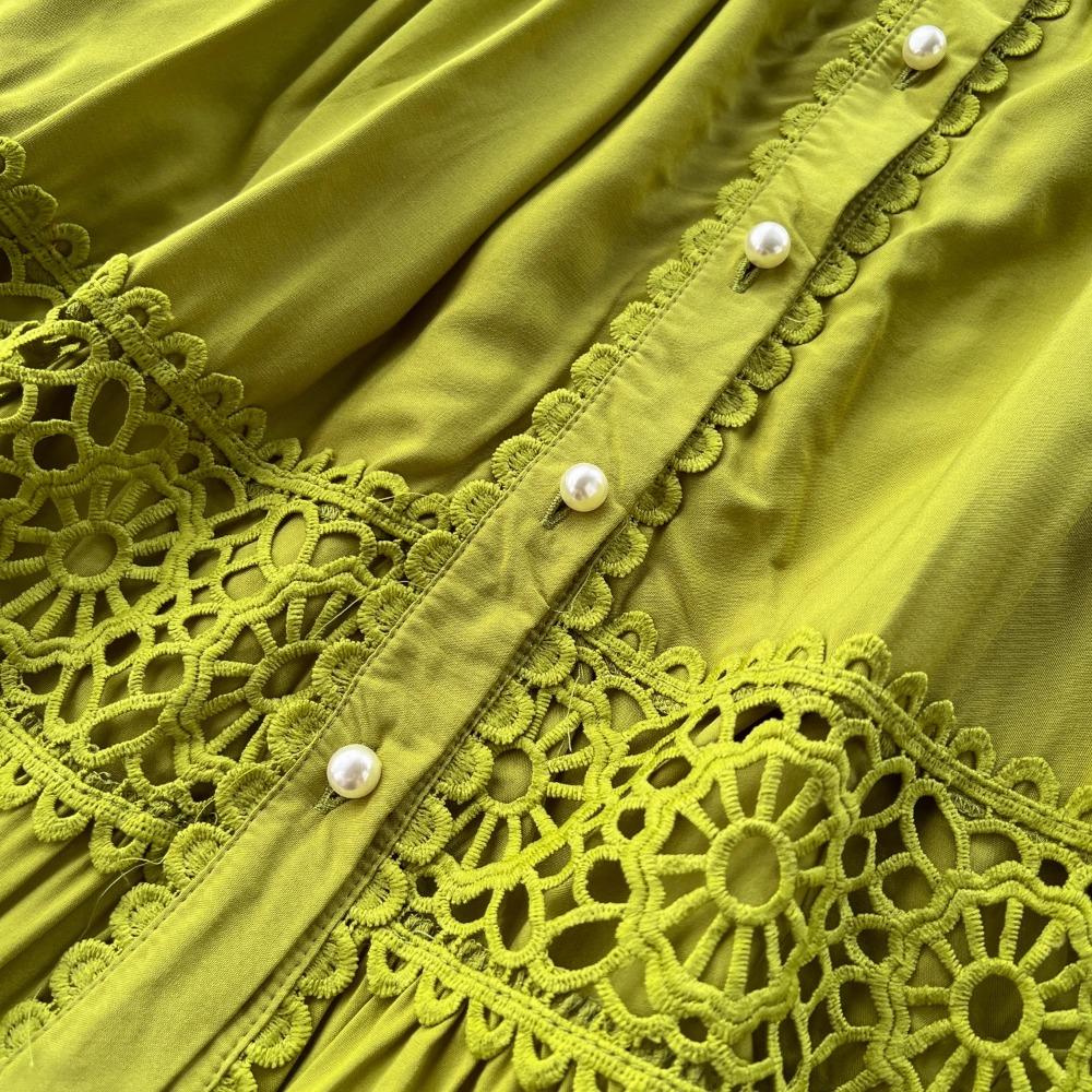 Harajuku Stand Collar Lantern Sleeve Lace Mujer Lace Up Mid-length French Style Dresses Patchwork Hollow Out Robe