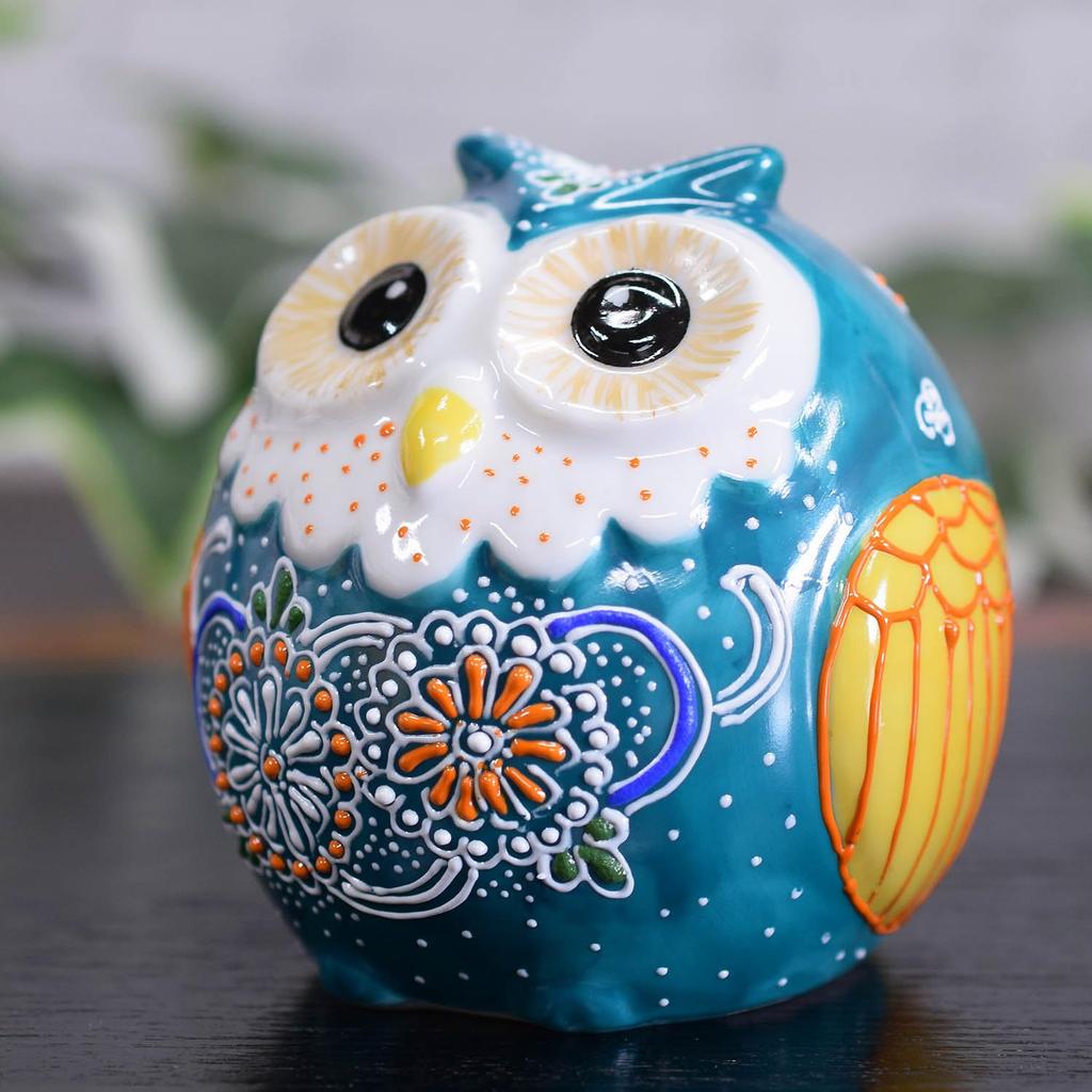 Waza no Kura Stylish Owl Figurine, Kutani Ware, Verdigris Glaze, Ceramic, Lucky Charm, High-End Brand Interior Decor Object, Perfect for 60th, 70th, 7