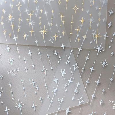 Gold Silver Stamped Starlight Laser Glitter Star Bronzing  Relief Nail Art Decorations Stickers Manicure Decals