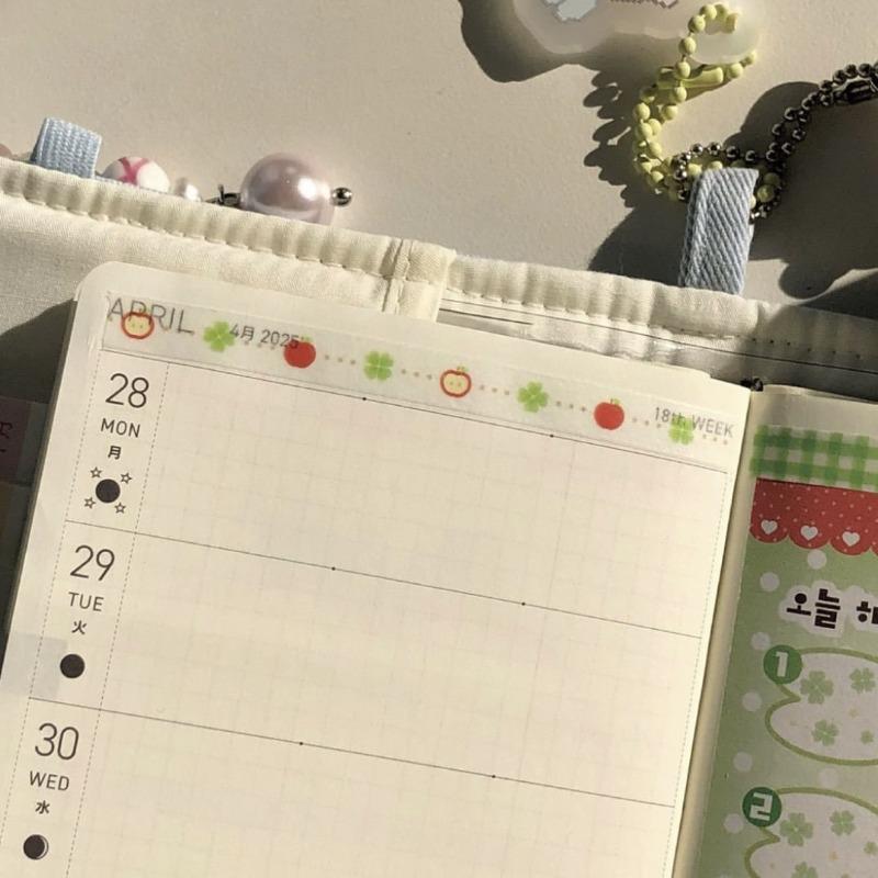 6 Rolls Kawaii Japanese Retro Cartoon Washi Tape Cute Apple Four-leaf Clover DIY Decorative Tape for Girls' Scrapbook & Journal