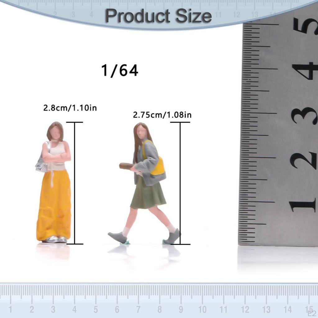 2x 1/64 Scale Female Model 3D Character Stimulated Diorama Scenery Tiny People for Train
