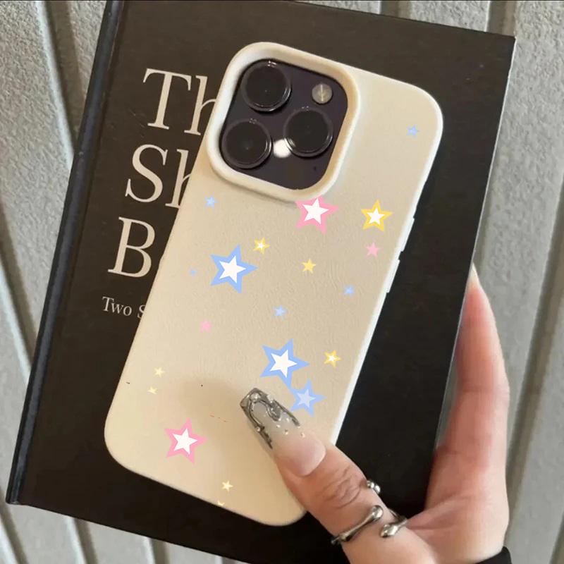 Y2k INS Graffiti Star Moon Phone Case For iPhone 17Pro 16 15 14 11 13 Pro Max 12 Plus Lichee Pattern Shockproof Silicone Funda
