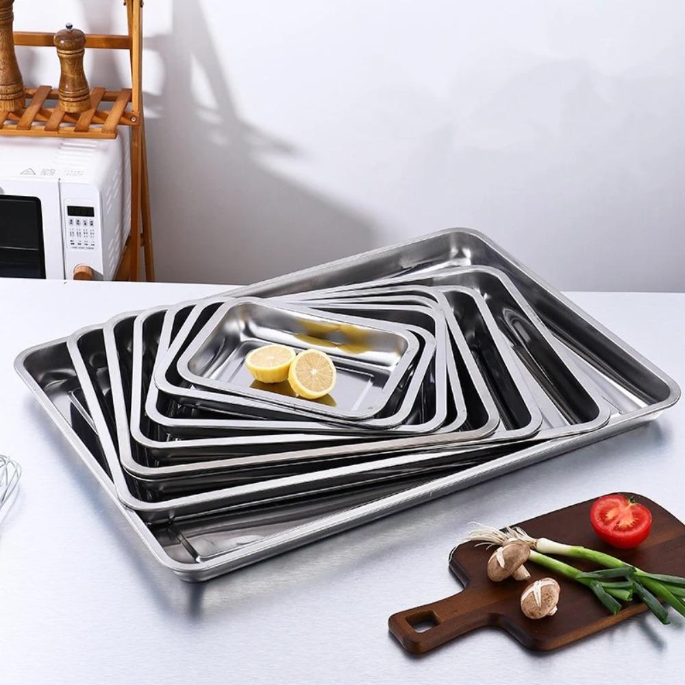 Stainless Steel Food Storage Serving Tray Rectangle Oven Trays Baking Trays Steaming Dish  Kitchen