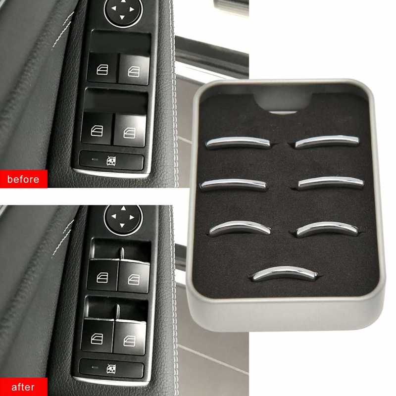 7pcs Window Lift Button Trim Sticker ABS Chrome Silver Replacement for Mercedes Benz A B C E CLA GLA Class W176 W246 W204