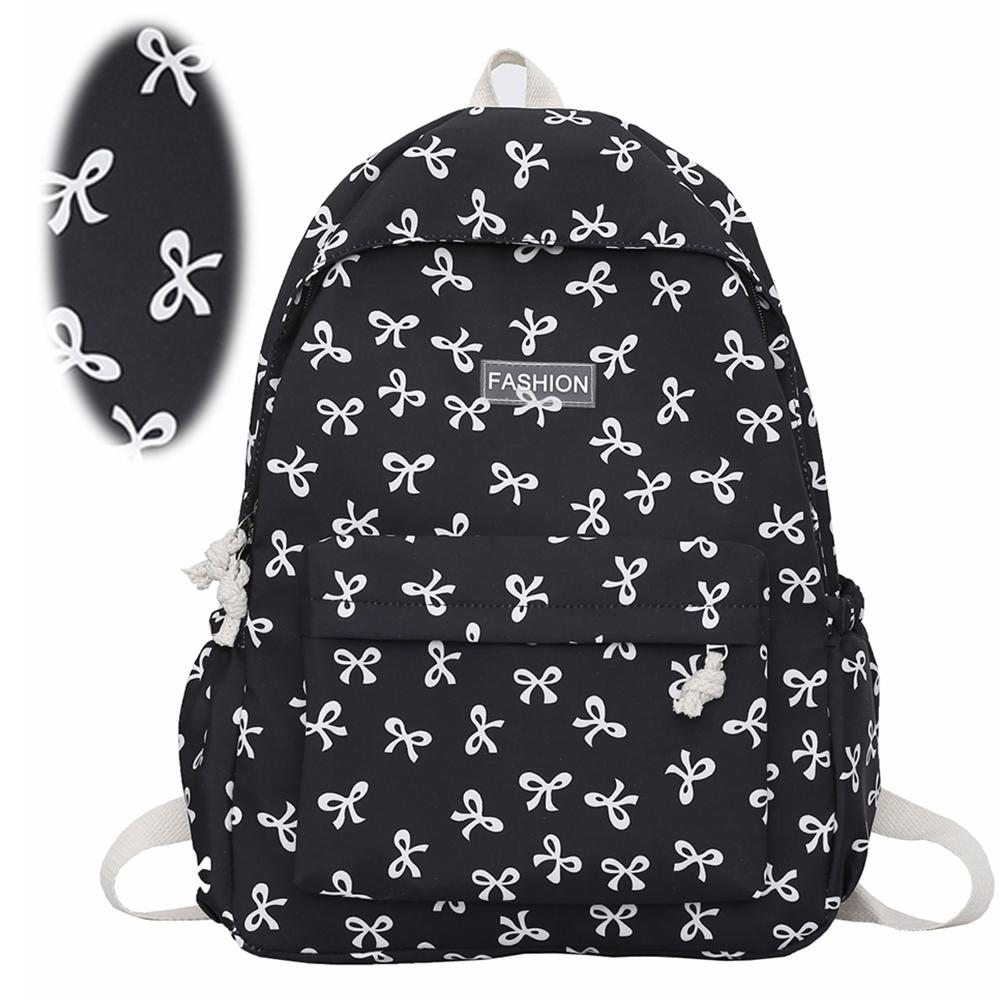 Adjustable Strap Daypack Nylon Student Backpack Bow Printed for Girls Women Travel Bag Cute Knapsack Rucksack