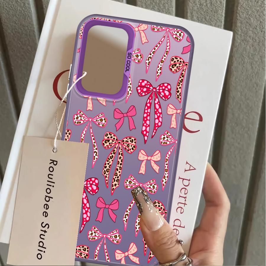 Back Phone Cover Case for Samsung Galaxy A04 A05 A56 A10 A20 A72 A03 A54 A71 A06 A07 A50 A51 A52 Leopard Print Bow