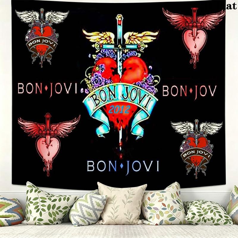 Bon Jovi Band Wall Tapestry Aesthetic Wall Hanging Printed Fabric Blanket Decorative Tapestries for Bedroom Living Room Home Decor