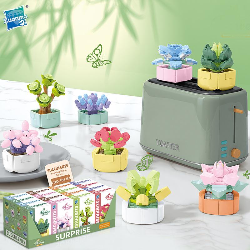 Educational Small Particles Mosaic Building Block Flower Simulation Tang Yin Succulent Potted Plant Compatible With A High Building Block Model Toy