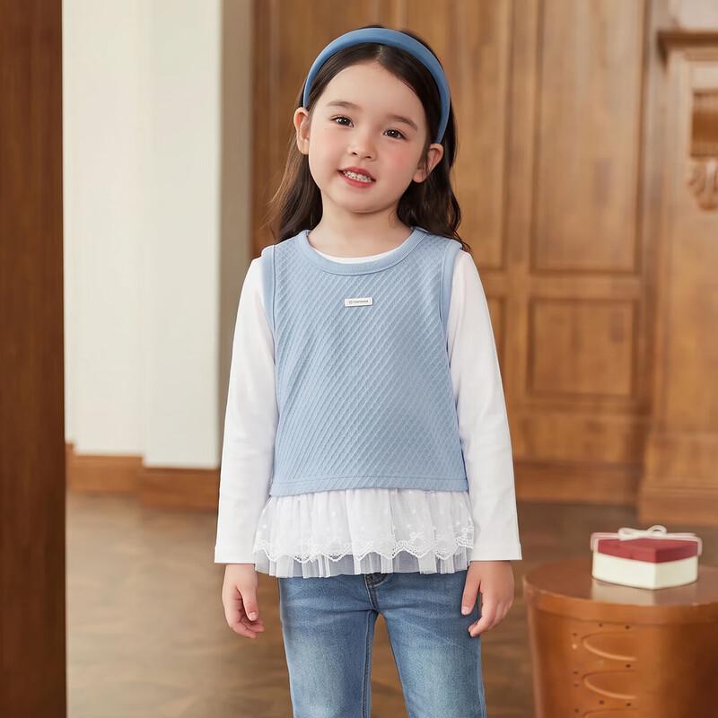 LUSON Baby Girls' Long Sleeve Lace-Hem T-Shirt