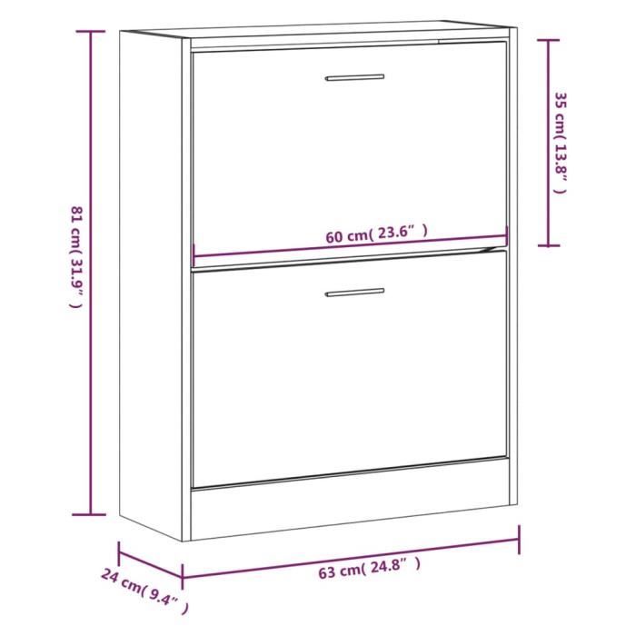 VidaXL Armoire à chaussures Sonoma gris 63x24x81 cm Bois d'ingénierie 342562