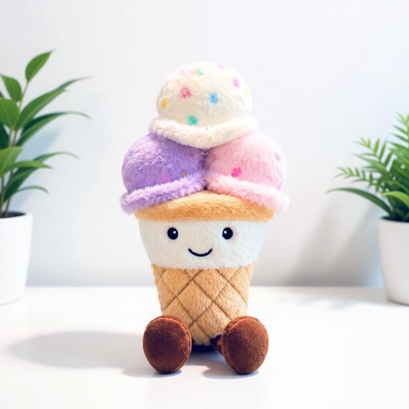25cm Kugelförmiges Eiscreme Plüschtier Bunter Eiswaffel Puppe Lebensecht Kaltgetränke Kuscheltier Kreative Sommergetränke Dekoration 25cm