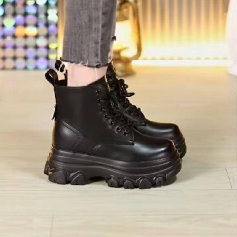 Comfortable and Good-looking British Martin Boots for Women, Winter Velvet Warm Cotton Boots for Small Men, Thick-soled Inner Height-increasing Short