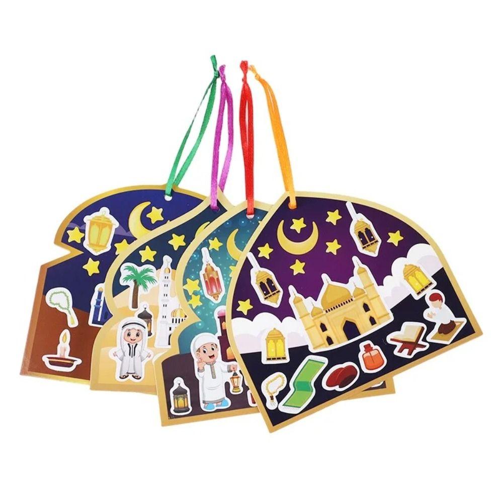 36Pcs Cartoon Eid Mubarak Hanging Decoration Ramadan Moon Star DIY Handicrafts Eid DIY Stickers Multicolored with Lanyard