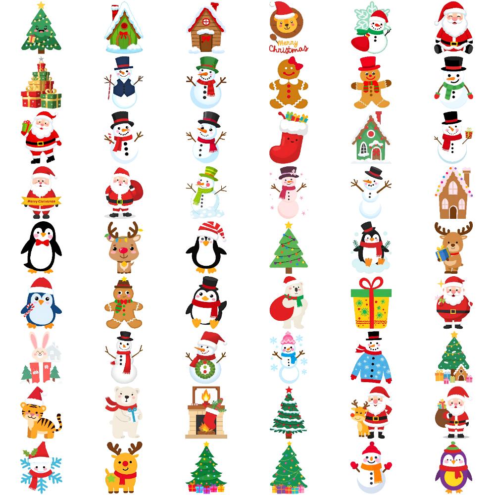 54pcs Temporary Tattoo Christmas Stickers Temporary Tattoo Stickers Snowman Labels Holiday Decals Cartoon Santa Claus Stickers