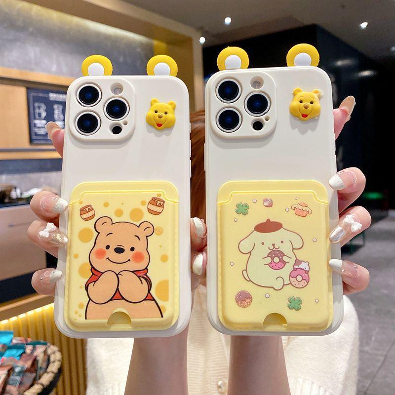 Applicable to Infinix mobile phone case Winnie the Pooh three-dimensional ears Hot 30i cute Japanese and Korean pudding dog card bag