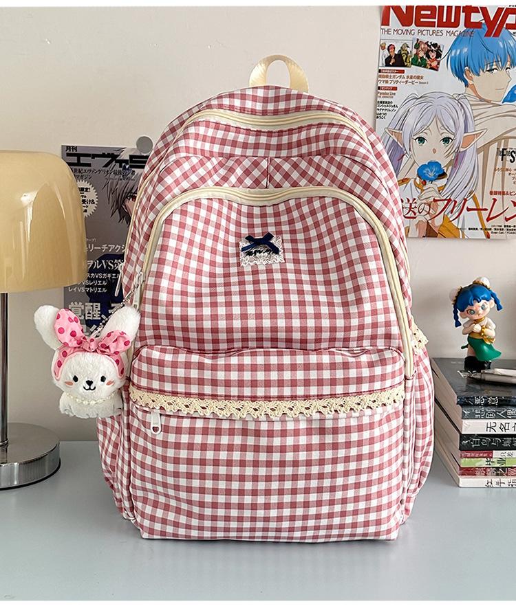 Schoolbag new Japanese ins fresh and sweet plaid backpack junior high school students lightweight travel large capacity backpack