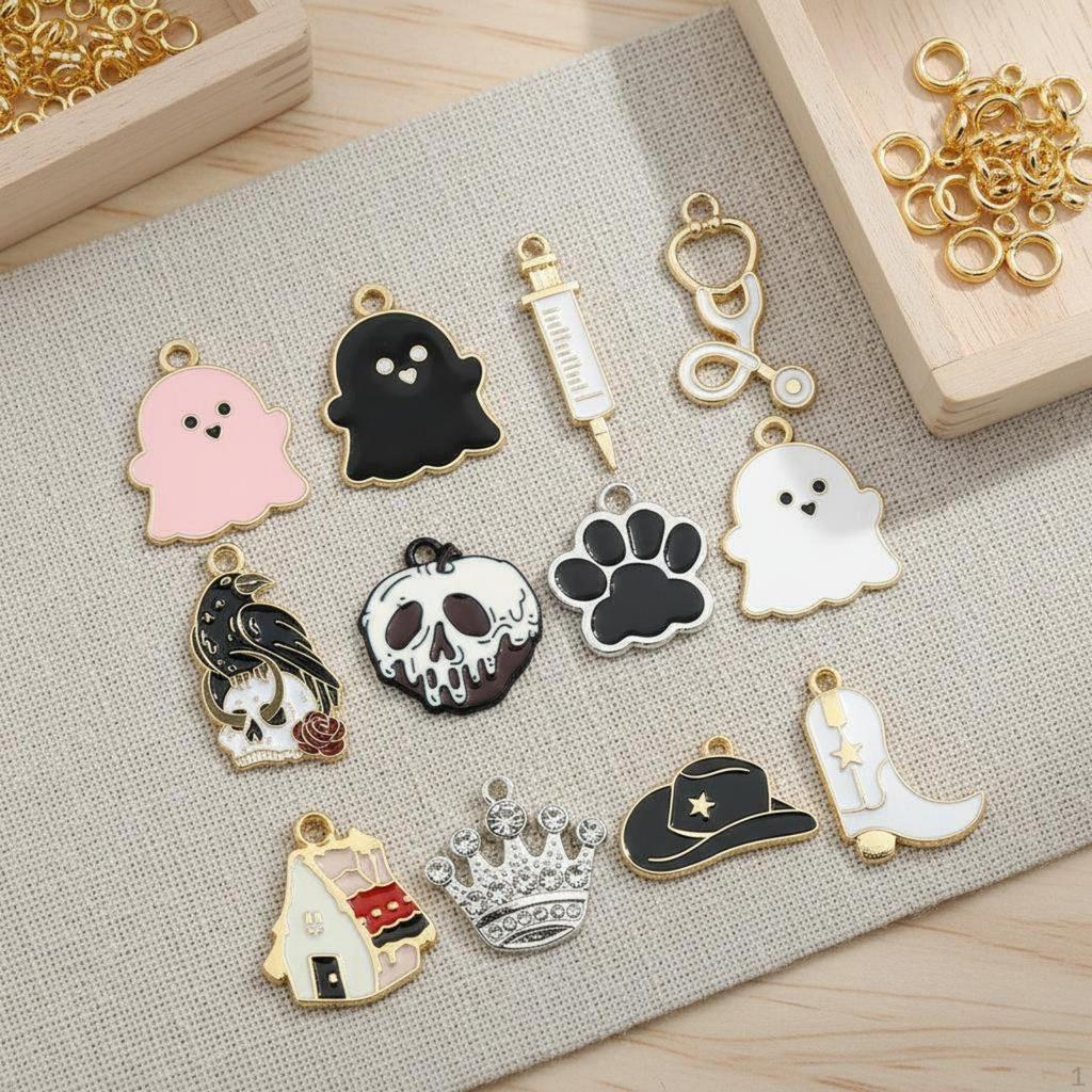 Alloy Drip Oil Pendant Metal Halloween Detailed Design Gothic Cranium Charms for Crafters