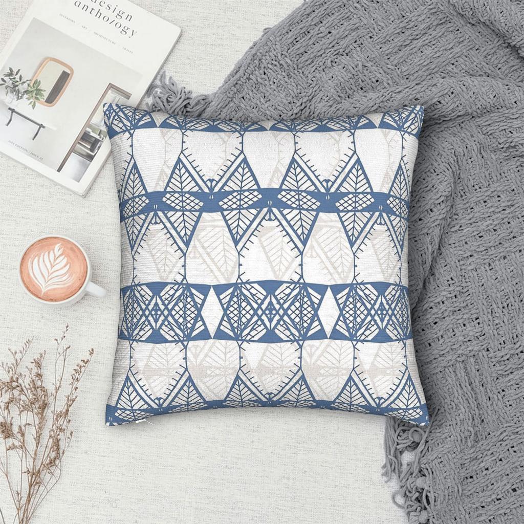 Geometric Shaped Blue Doodles Pillowcase Cushion Cover Geometric Ink Blue Throw Pillow Case Cover Home Zipper 40*40Cm