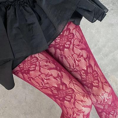 Women's Sexy Flower Embroidery Mesh Hollow Out Silk Stockings JK Fish Net Tights Cool Girls Colored Hipster Harajuku Pantyhose