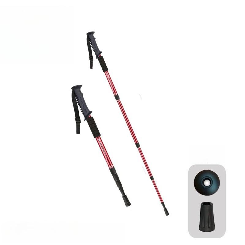 Aluminum Alloy Hiking Stick Cane Four Section Shock Absorber Outdoor Hiking красный