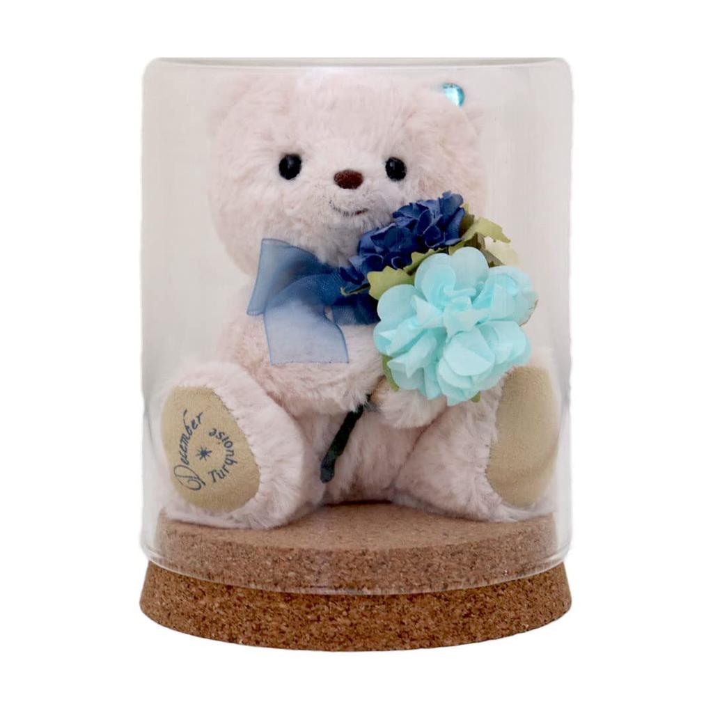 Birthday Teddy Bear Mini Flower Glass Gift tete [Petit Lou] & Bouquet, (December)