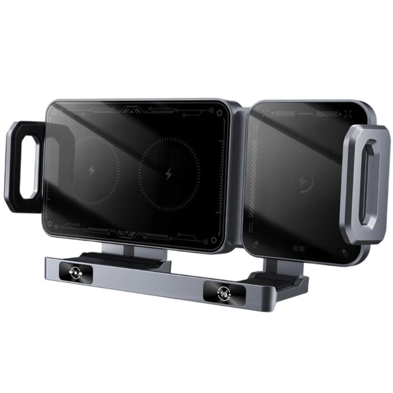 

15W Fast Cooling Wireless Car Charging Mount Adjustable Phone Holder Auto Open/Close Stable Grip Rotating сірий