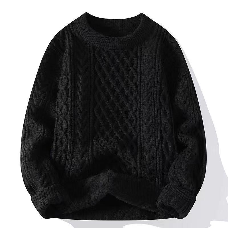 Luxury Autumn/Winter Velvet-Lined Cable Knit Sweater: Warm, Versatile, Thick Round Neck In Black & White