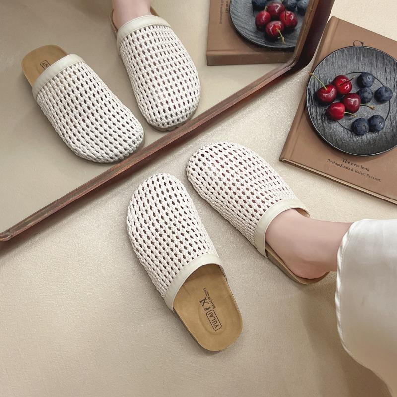 Hollow and breathable thick-bottomed bag head half slippers women's summer new fashionable versatile one-pedal beach cool slippers