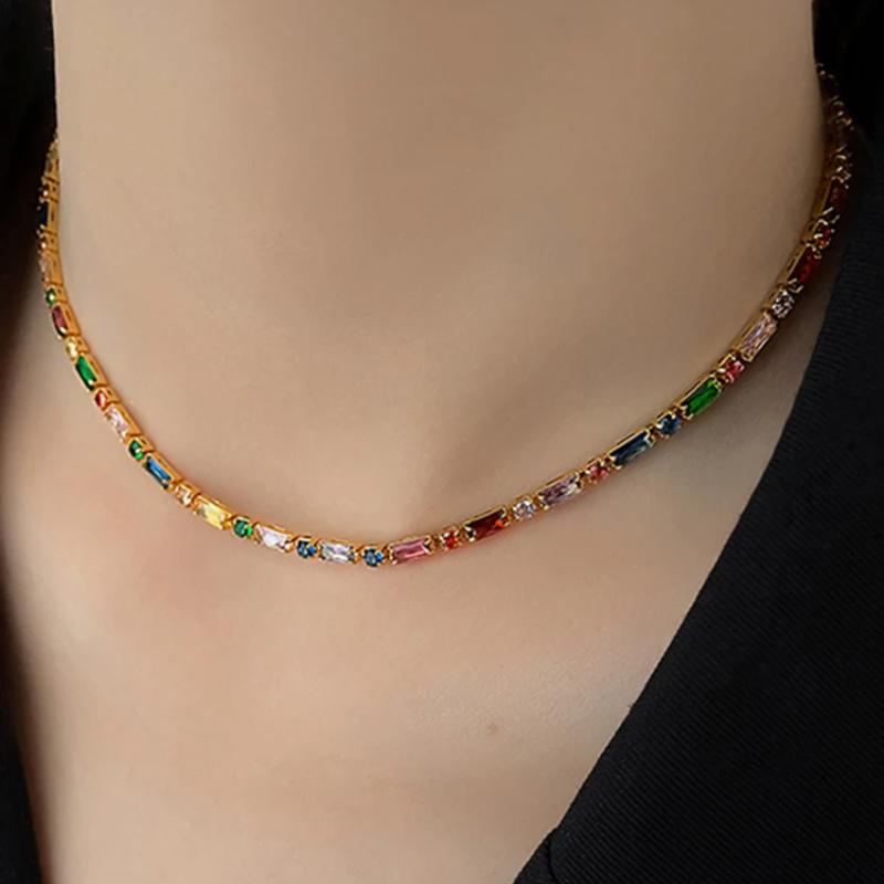 Luxusní design Barevný zirkonový řetízek Náhrdelník Náramek Šperkové sady Korejské módní doplňky Vynikající dárek pro ženy