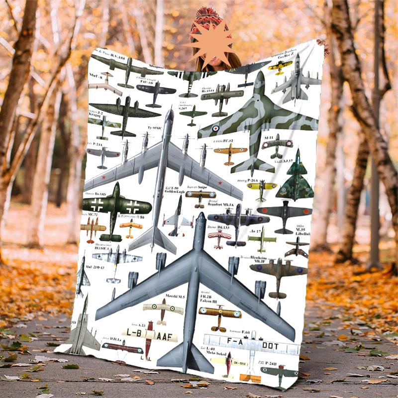 Flaneldecke mit Flugzeugmotiv, Weich, Warm, Ganzjahres-Überwurf, Design für Camping, Autoreisen, Wandern, Sofa, Bett, Büro, Perfektes Geschenk für Partys