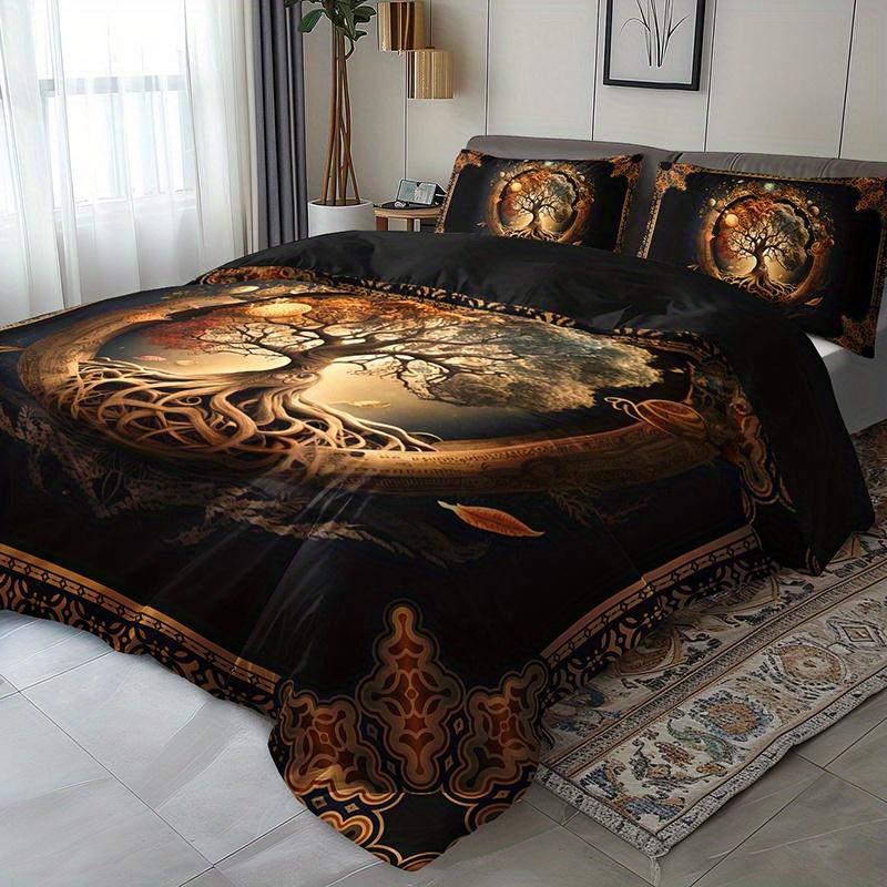 2/3Pcs Tree Of Life Mystical Universe Four Seasons Duvet Cover Set, 1 Duvet Cover + 1/2 Pillowcases (No Insert), High-Definition