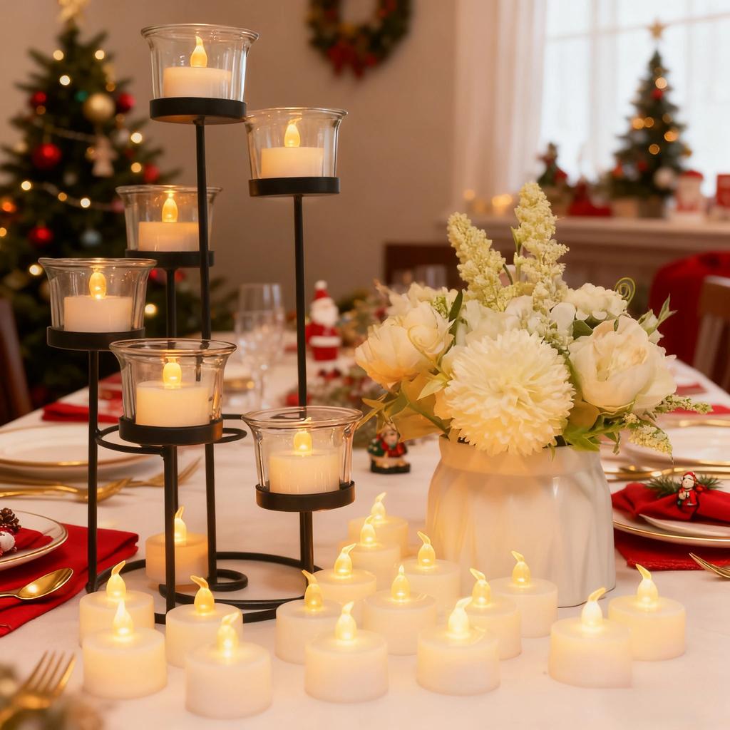 Battery Operated Flameless Tea Lights Led Flickering Electric Votive Candle  Realistic Bright for Seasonal Festive Celebrations