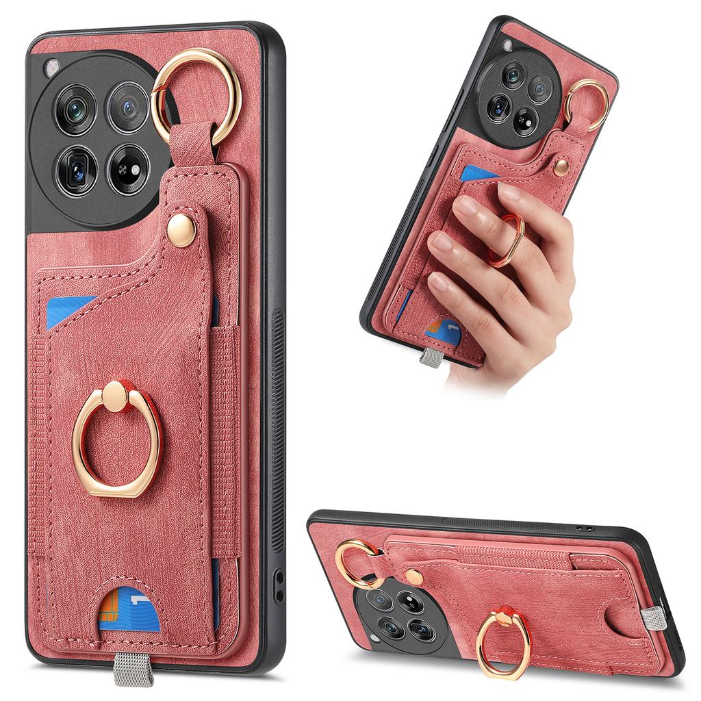 D6 For OnePlus 12 5G Case Leather+TPU Phone Cover with Ring Kickstand Card Bag