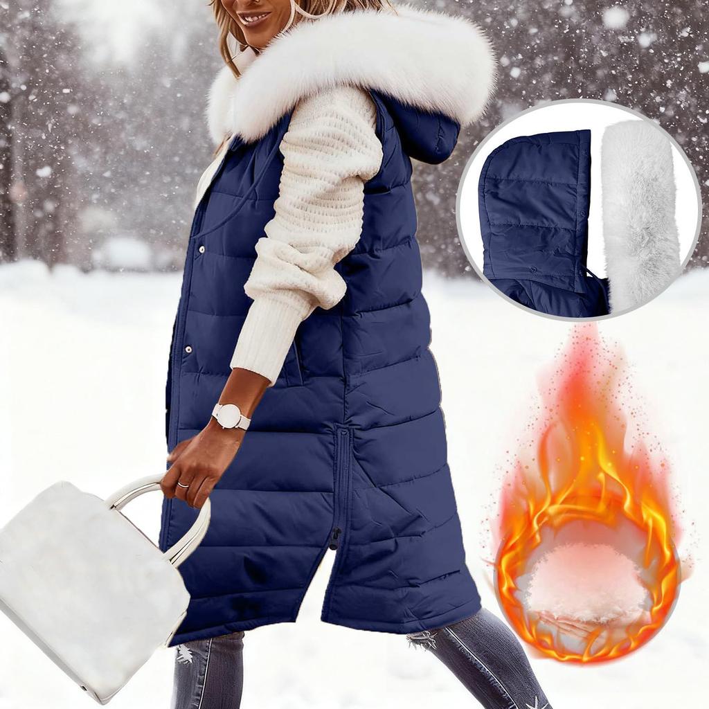 מעיל פוך ארוך לנשים עם קפוצ'ון