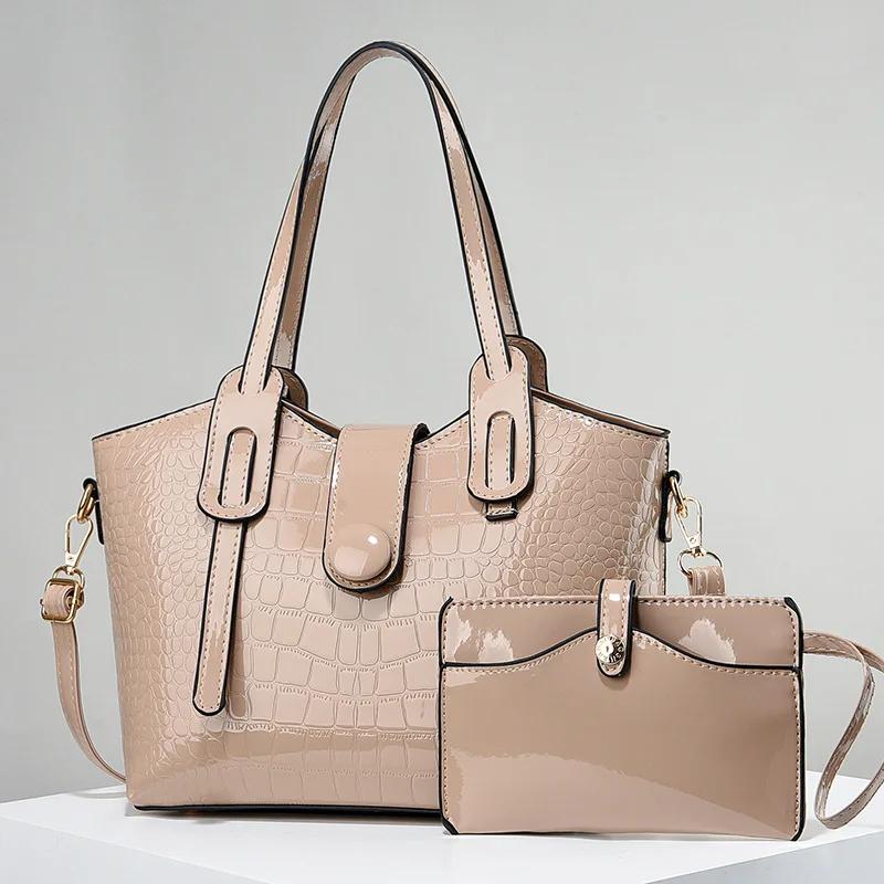 Lacquer Leather Glossy Women's Handbag 2024 New Women's 2 In 1 Composite Bags Bag Large Capacity One Shoulder Crossbody Bag