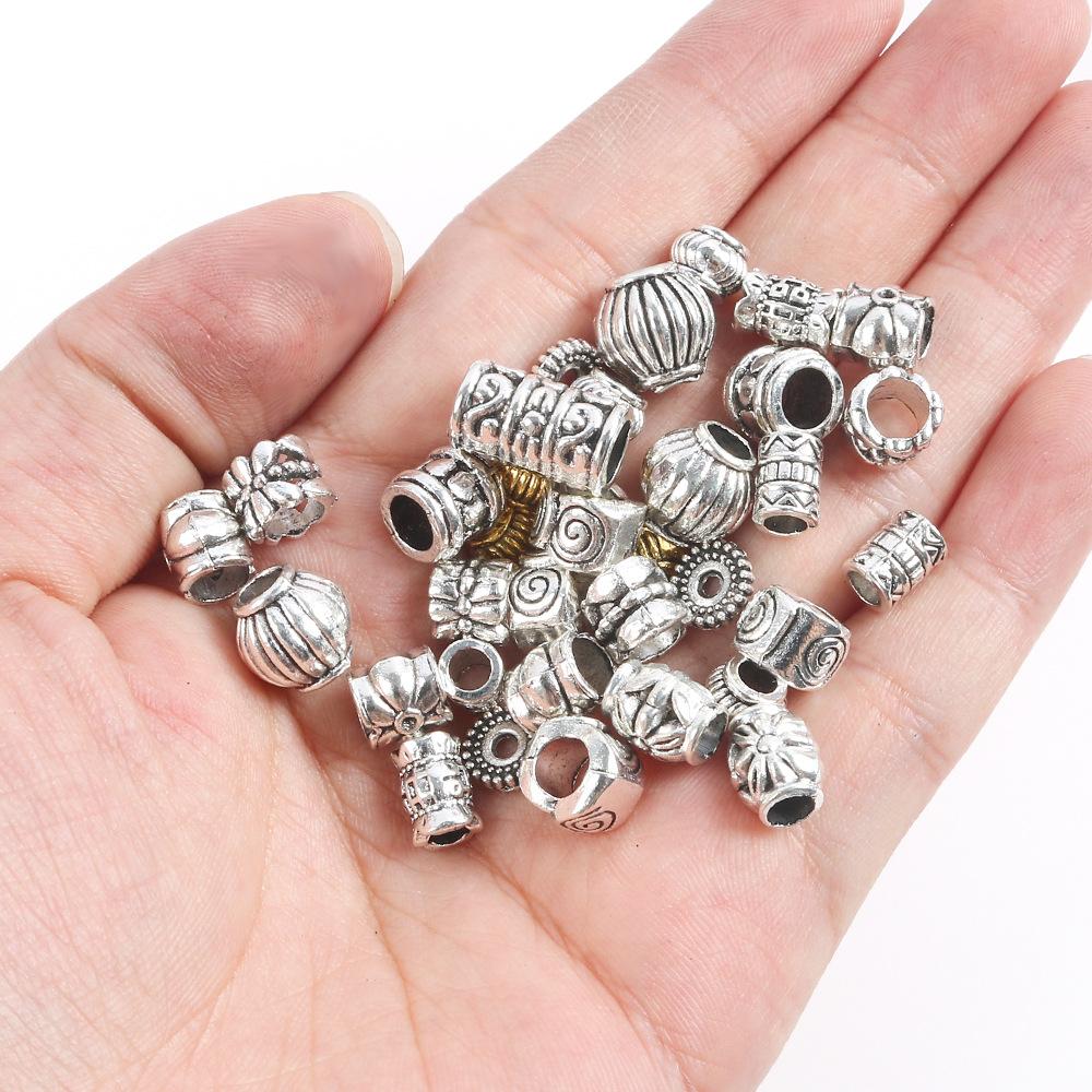 Retro Alloy Hidden Silver Large Hole Spacer Bead Bucket Bead Straight Hole Diy Beaded Necklace Bracelet Jewelry Accessories Material