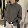 Women's Autumn & Winter Korean Style Exquisite Small Lapel Minimalist Versatile Sweater Loose Slim-Fit Knit Top Thick Base Layer